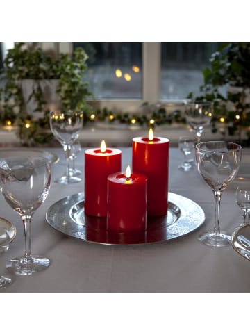 STAR Trading LED Stumpenkerze ,Flamme Flow' in Rot, Batterien, Timer, Echtwachs, wa