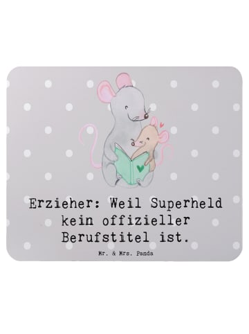 Mr. & Mrs. Panda Mauspad Erzieher Superheld mit Spruch in Grau Pastell