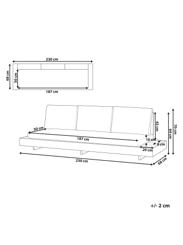 Beliani Gartensofa MARETTIMO in Braun/Weiß - (W) 230 x (H) 70 x (L) 68 cm