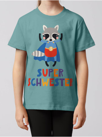 wat? Apparel T-Shirt Waschbär Superschwester in Teal Monstera