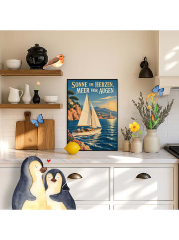 Mr. & Mrs. Panda Poster Yacht nostalgisch Design mit Spruch in Weiß