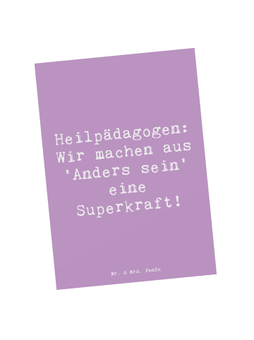 Mr. & Mrs. Panda Postkarte Spruch Heilpädagogin Superkraft mit S... in Lavendeltraum