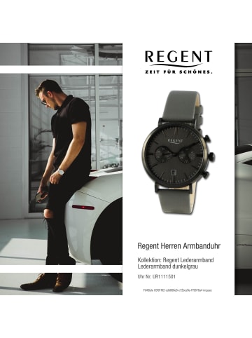 Regent Armbanduhr-Analog dunkelgrau groß (ca. 41mm) Regent Lederarmband