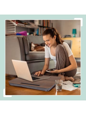 relaxdays Laptopkissen in Braun/ Grau - (B)46 x (H)5,5 x (T)35 cm