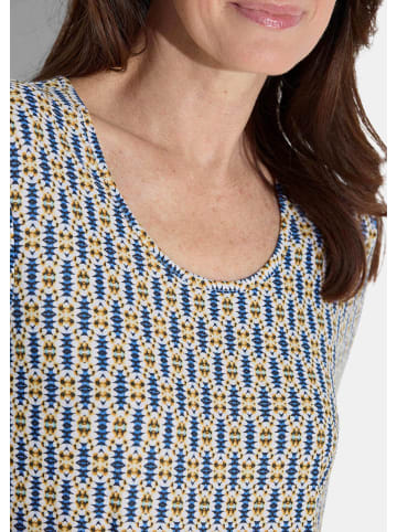 GOLDNER Druckshirt mit Ethno-Design in blau / weiß / honig / gemustert
