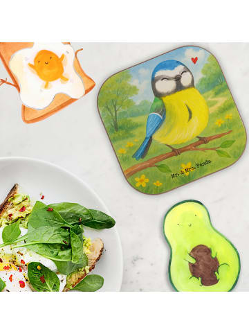 Mr. & Mrs. Panda Glasuntersetzer Vogel Blaumeise Design ohne Spruch in Weiß