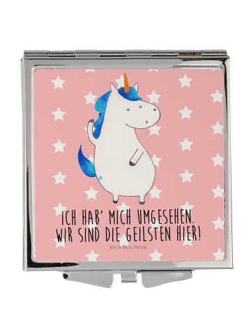Mr. & Mrs. Panda Kosmetikspiegel Einhorn Mann mit Spruch in Rot Pastell