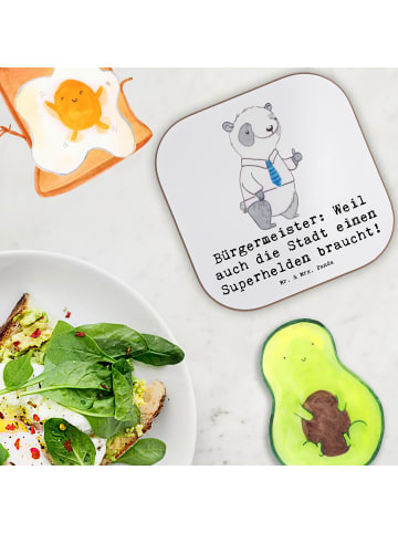 Mr. & Mrs. Panda Flaschenuntersetzer Bürgermeister Superheld mit... in Weiß