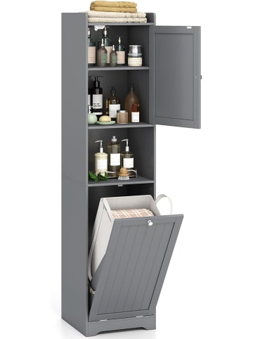 COSTWAY Bad Hochschrank mit Wäschekorb in Grau
