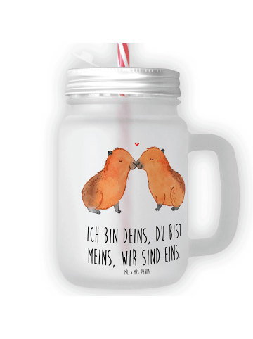 Mr. & Mrs. Panda Blümchentailglas Capybara Liebe mit Spruch in Transparent