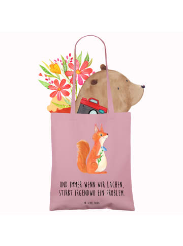 Mr. & Mrs. Panda Jutebeutel Eichhörnchen Blume mit Spruch in Rosa Pastell
