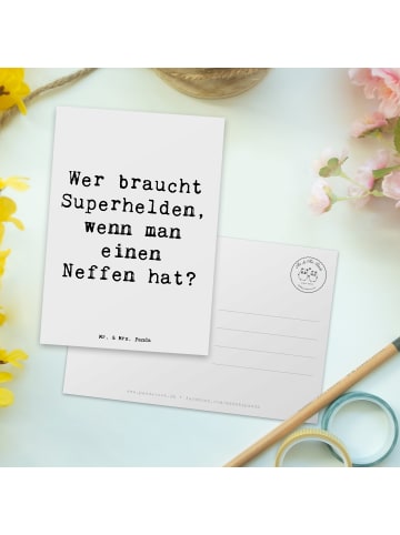 Mr. & Mrs. Panda Postkarte Spruch Neffe Held mit Spruch in Weiß