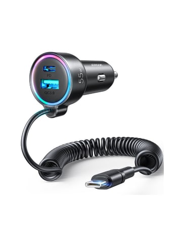 COFI 1453 Joyroom Auto-Ladegerät 3 in 1 mit Typ-C-Kabel 1,5 m 55 W schwarz in Schwarz