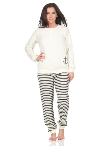 NORMANN Frottee Schlafanzug langarm Bündchen Maritime Optik - 87229 in weiss1
