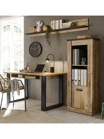 Furn.Design Büromöbel-Set Used Wood hell, anthrazit, mit Aktenregal Wandregal