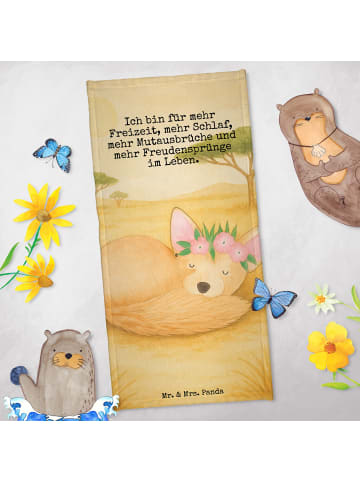 Mr. & Mrs. Panda Badehandtuch Wüstenfuchs Blumen Design mit Spruch in Weiß