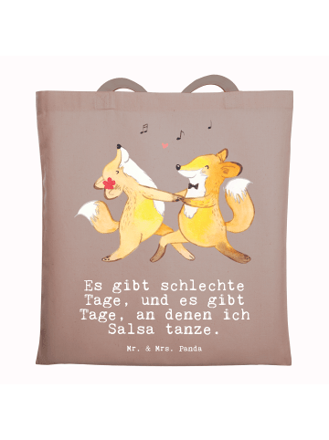 Mr. & Mrs. Panda Tasche Füchse Salsa tanzen mit Spruch in Braun Pastell