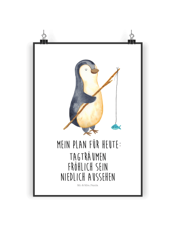 Mr. & Mrs. Panda Poster Pinguin Angler mit Spruch in Weiß