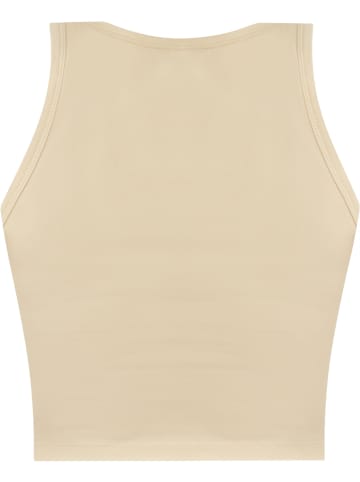 Janice 2 x Damen crop Top hochgeschlossen Niah in Beige/Weiß
