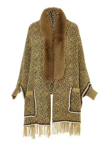 CHANI Damen Poncho in Beige Schwarz