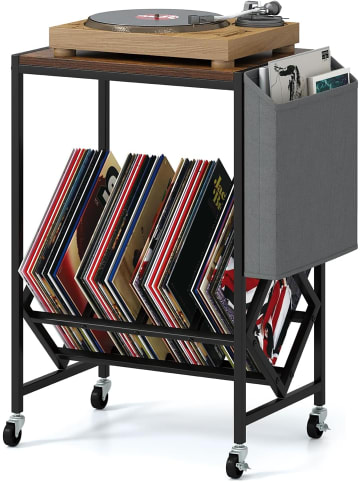 COSTWAY Plattenspieler Regal rollbar in Braun