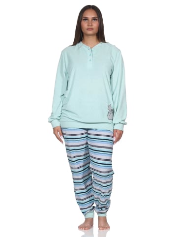 NORMANN Frottee Pyjama Hose gestreift Faulti Katze - 81864 in türkis