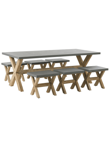 Beliani 7-tlg Gartentisch Set OLBIA in Grau/Braun