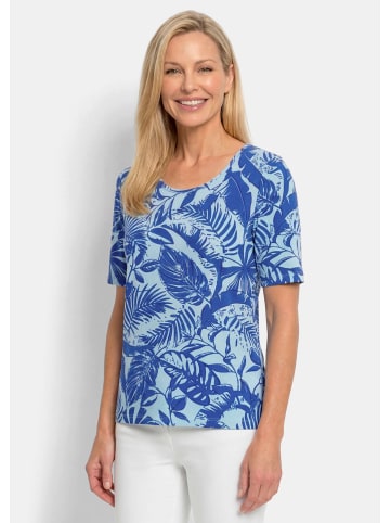 GOLDNER Viskoseshirt mit grafischem Blättermuster in blau / hellblau / gemustert