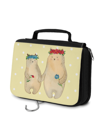 Mr. & Mrs. Panda Kulturtasche Bären mit Blumenkranz ohne Spruch in Gelb Pastell