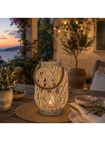 MARELIDA Maritimes Windlicht mit Glaseinsatz und Juteseil in weiß - H: 30cm
