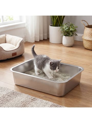 Feandrea Katzentoilette Boxal in Silbern - (B)40 x (H)10 x (T)30 cm
