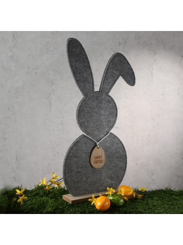 MARELIDA Hase Osterhase auf Holzfuß Dekofigur H: 52cm in grau