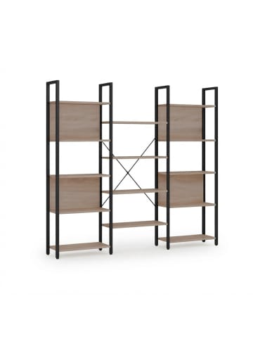 relaxdays Bücherregal in Hellbraun/ Schwarz - (B)158 x (H)166 x (T)24 cm