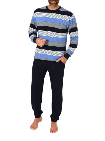 NORMANN Langarm Schlafanzug Pyjama Bündchen Streifen - 86588 in blau