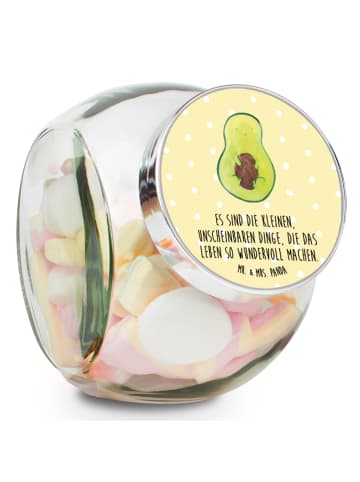Mr. & Mrs. Panda glas für tee Avocado Kern mit Spruch in Gelb Pastell