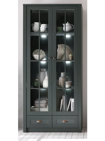 Furn.Design Vitrine grün Landhaus 90 x 197 cm, Vitrinenschrank für Wohn- und Esszimmer