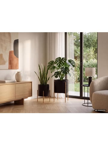 FineBuy Vase in Schwarz / Metall / 30x30x44