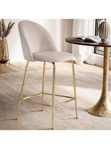 KADIMA DESIGN 2er Set Barhocker Samt Hocker mit Lehne & goldenen Beinen, in Beige