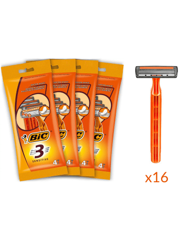 Bic 3 Sensitive Rasierer Herren, 16 Einwegrasierer mit je 3 Klingen