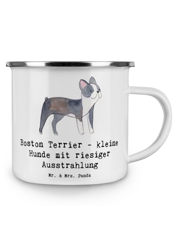 Mr. & Mrs. Panda Emaille Becher Boston Terrier mit Spruch in Weiß