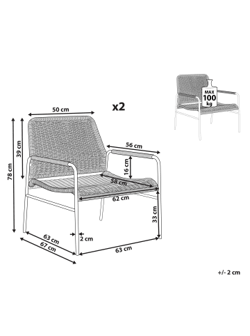 Beliani 2er-Set Sessel PRASIMO in /Beige/Schwarz