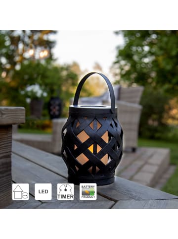 STAR Trading Kleine LED Outdoor-Laterne ,Flame Lantern, Batterie und Timer, schwar
