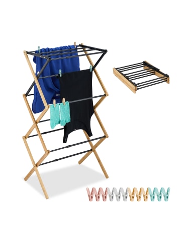 relaxdays Wäscheständer in Schwarz/ Natur - (B)75 x (H)105 x (T)37 cm