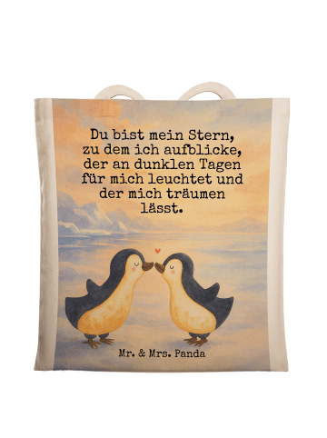 Mr. & Mrs. Panda Jutebeutel Pinguin Liebe Design mit Spruch in Weiß