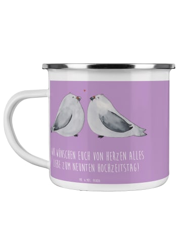 Mr. & Mrs. Panda Emaille Tasse 9. Hochzeitstag Keramikhochzeit m... in Lavendeltraum