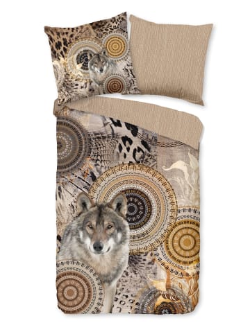 Traumschloss Comfort Flanell Bettwäsche - Sverre - Mandalas mit Wolf, beige, taupe in braun