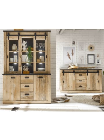 Furn.Design Esszimmer-Set Used Wood hell, anthrazit 2-teilig, Kombination mit Buffetschrank