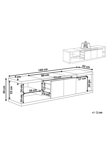 Beliani TV-Schrank FULERTON in Weiß/Braun - (W) 160 x (H) 40 x (L) 42 cm