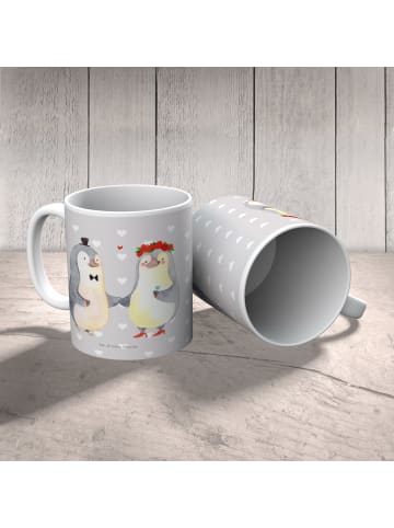 Mr. & Mrs. Panda Kunststoffbecher Pinguin Heirat ohne Spruch in Grau Pastell