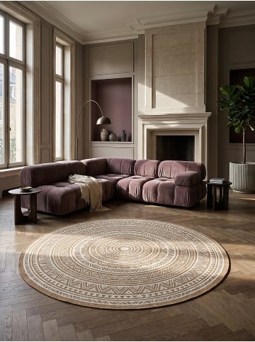 KADIMA DESIGN Rundteppich Orientalisch flachgewebt pflegeleicht Wohnzimmer Flur in Natur